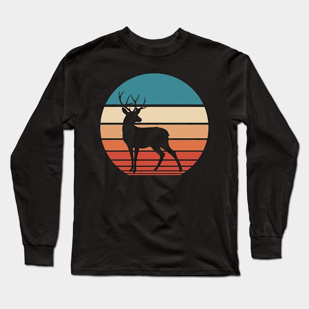 Deer Retro Sunset Long Sleeve T-Shirt by FauQy